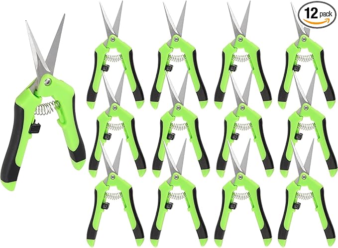 JEUIHAU 12 Pack 6.5 InchesPruning Shears Trimming Scissors, Gardening Hand Pruning Shears with Straight Tip Stainless Steel Blades, Micro Tip Pruning Snips for Trimming Garden Herb Plant Flower, Green