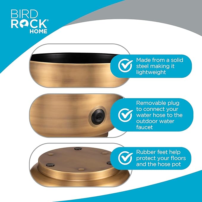 BIRDROCK HOME Decorative Footed Water Hose Holder Pot - Ground Garden Hose Box - Steel - Powdered Coated - Embossed - Steel Metal Hider - Outdoor or Indoor Use (Antique Bronze)