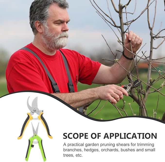 2pcs Sk5 Steel Garden Pruning Shears and Fruit Tree Cutting Scissors Set, Yellow and Green Handle Gardening Tools for Precise Flower and Branch Trimming