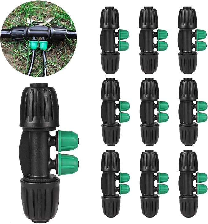12 Pcs Lock Barbed Tee 1/2 inch Tubing to 1/4 Inch Tubing Irrigation Fittings for (1/2'' ID x 0.60''-0.63'' OD) ANTI-LEAK Drip Irrigation Connectors(12Pcs Lock Barbed Tee four Way)