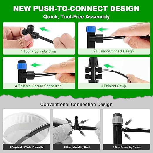 256FT Quick-Connect Drip Irrigation System Kit with 1/4” & 1/2” Fast-Lock Tubing, Adjustable Emitters & Sprinklers for Garden & Greenhouse