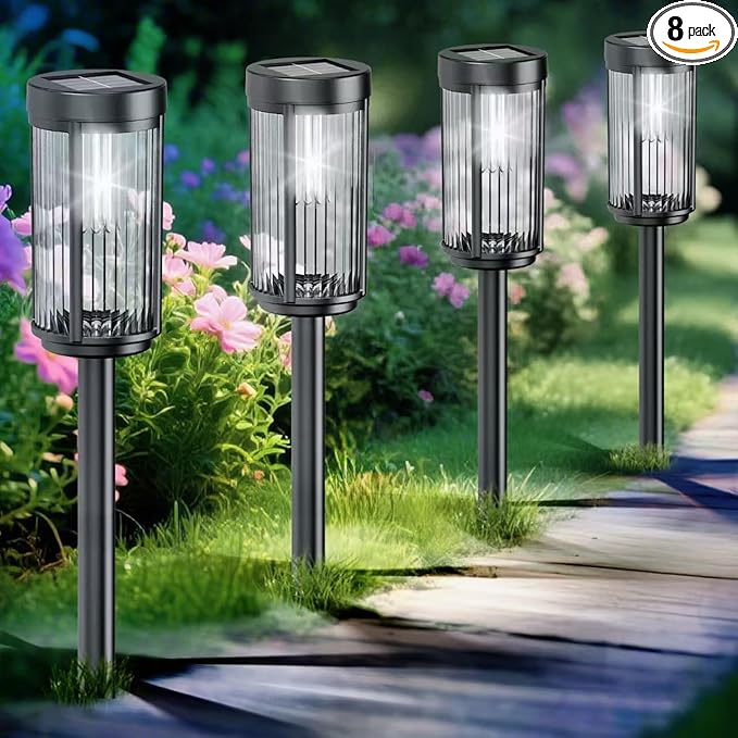 EXCMARK 8 Pack Outdoor Solar Lights Waterproof for Yard Garden Walkway Pathway Lawn Decorative Contemporary Landscape Lighting. (Cool White Light, 8)