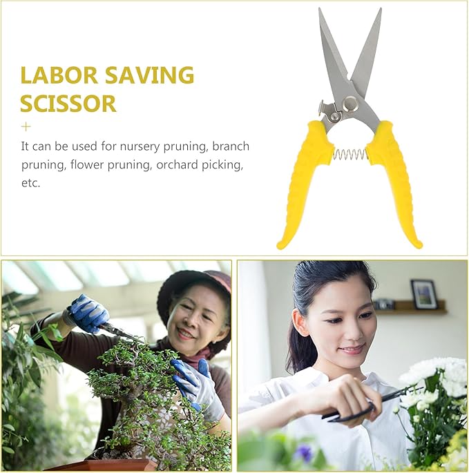 Angoily Serrated Gardening Pruning Shear Scissors 8-inch Steel Blade Labor-saving Hand Tool for Garden Trimming and Branch Cutting Random Color