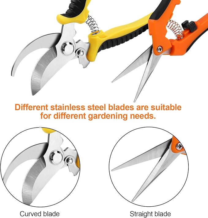 Oligei 2 Pack Stainless Steel Pruning Shears, Garden Shears, Garden Clippers, Gardening Tools Scissors with Soft Grip Handle