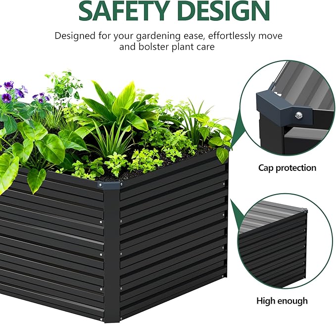 Vengarus 4x2x2FT Galvanized Raised Garden Bed Kit, Outdoor Metal Planter Box for Vegetables, Fruits,Herbs, and Succulents - 120 Gallon Capacity,Black