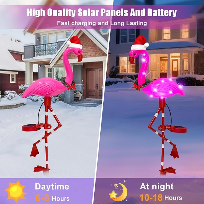 Solar Garden Lights Flamingo Decorations Outdoor Waterproof,2 Packs Solar Flamingo Light Garden Decor,Pink Flamingo Statue Decorative Figurine Lights for Yard Art Patio Porch Lawn