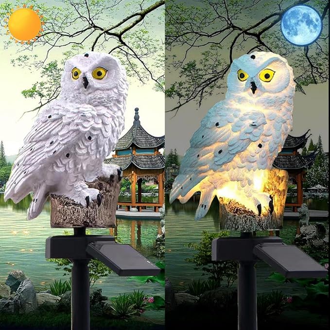 Solar Energy Owl Light, Garden Decoration Resin Cute Animal Ground Lamp， Wireless Dusk to Dawn LED Sconce Lights Waterproof.