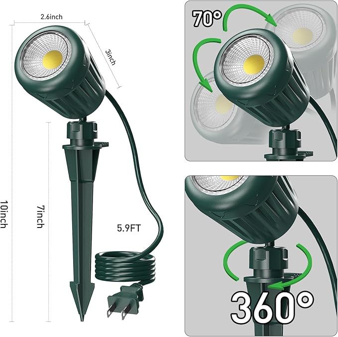 Outdoor Spot Lights for Yard,120V Plug-in Halloween Spot Lights,6000K Landscape Lighting with 5 Color Lenses (Red, Yellow, Green, Blue, Purple)IP65 Waterproof,Garden, Lawn Tree Decoration,2 Pack