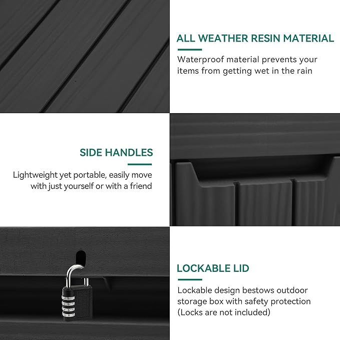 YITAHOME 45 Gallon Deck Box, Outdoor Storage Box for Patio Cushions, Outdoor Tools, Gardening Tools, Sports Equipment, and Throw Pillows, Lockable and Waterproof, Black