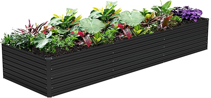 Vengarus 12x2x2FT Galvanized Raised Garden Bed Kit, Large Rectangle Elevated Planter for Vegetables, Flowers, Herbs and Succulents - 359 Gallon Capacity,Black