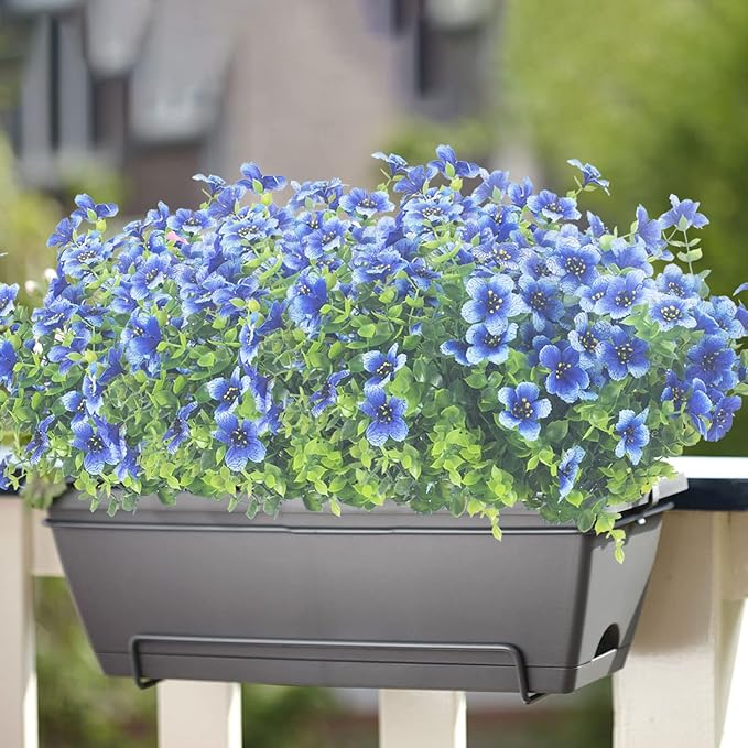 10 Bundles Artificial Flowers Outdoor UV Resistant Fake Flowers No Fade Faux Plants Garden Porch Window Box Decorating (Blue)