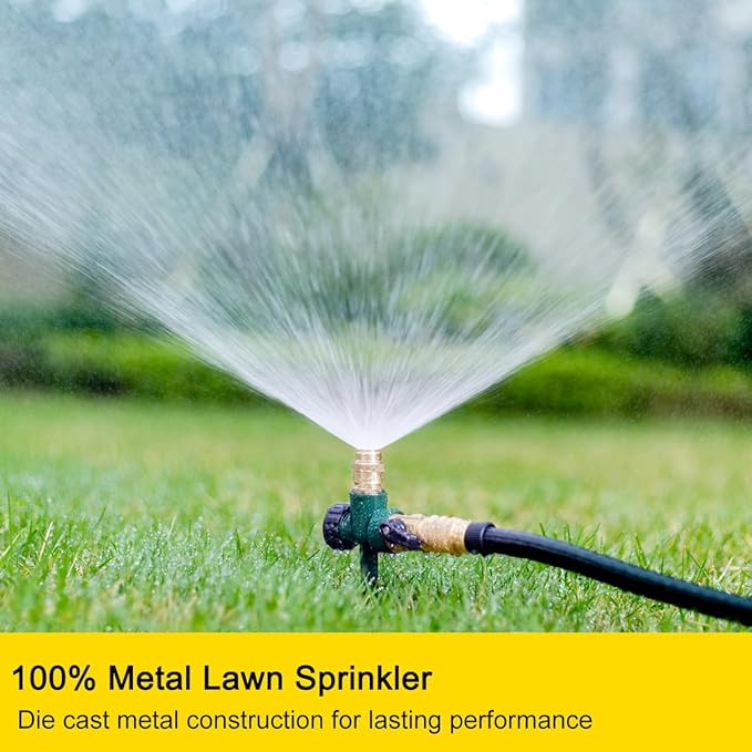 FANHAO 2 Pack Metal Lawn Sprinkler for Yard, Automatic Garden Water Sprinkler on Spike Base, Adjustable Irrigation System 360 Degree Large Area Coverage for Lawn Grass Patio Garden Irrigation