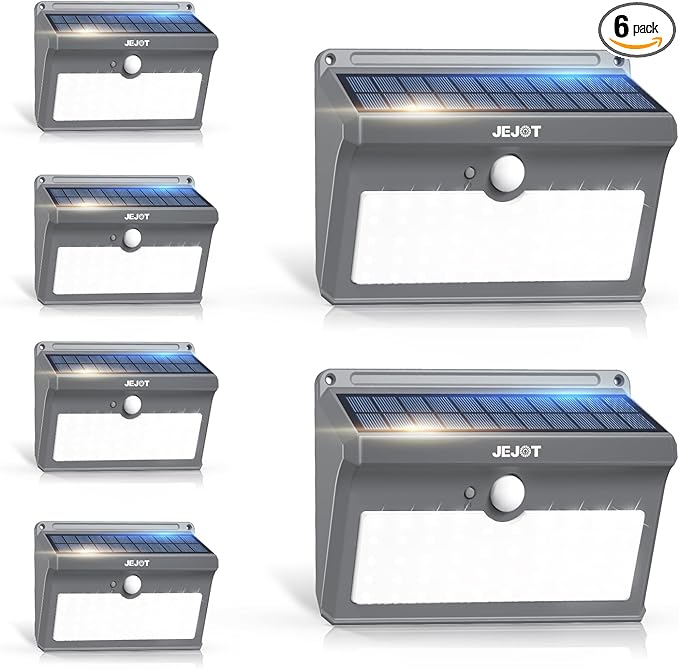 6 Pack Solar Motion Lights Outdoor Waterproof, 270° Wide Angle,3 Modes Solar Wall Lights, Anti Glare Solar Powered Flood Lights for Fence Garage Garden Patio Yard