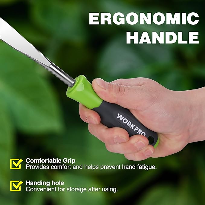 WORKPRO Crack Weeder, 12" Stainless Steel Crevice Weeding Tool with Soft Handle, L-Shaped Side-Walk Weed Puller Spatula, for Garden Lawn Yard Patio Terrace Paving Moss Garden Tool