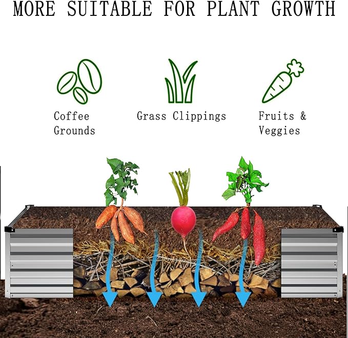 ZUNUDA 8×2×1FT(2PCS) Galvanized Raised Garden Bed Kit, Metal Planter Boxes，Large Outdoor Planters Garden for Planting Vegetables,Flowers,Herbs -Silver