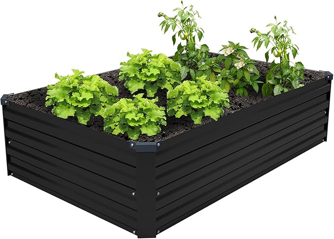 ZUNUDA 4×3×1FT(2PCS) Galvanized Raised Garden Bed Kit, Metal Planter Boxes,Large Raised Garden Bed for Planting Vegetables,Flowers,Herbs -Black