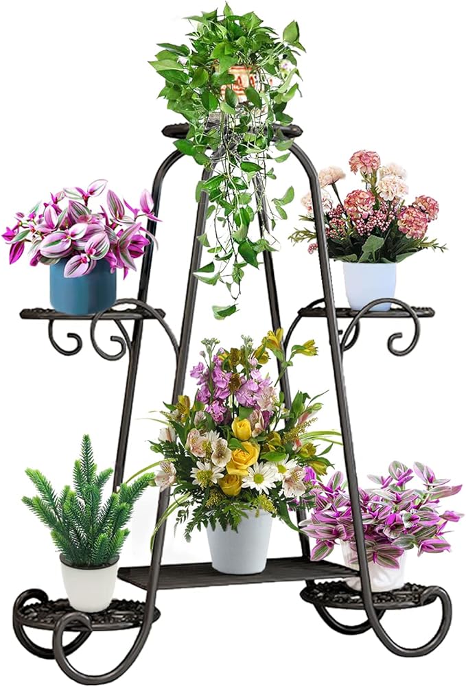 CarolynDesign 6 Tier Metal Plant Stand for Indoor and Outdoor, Multi Flower Pot Holder Shelf for Living Room Patio Lawn Garden Balcony