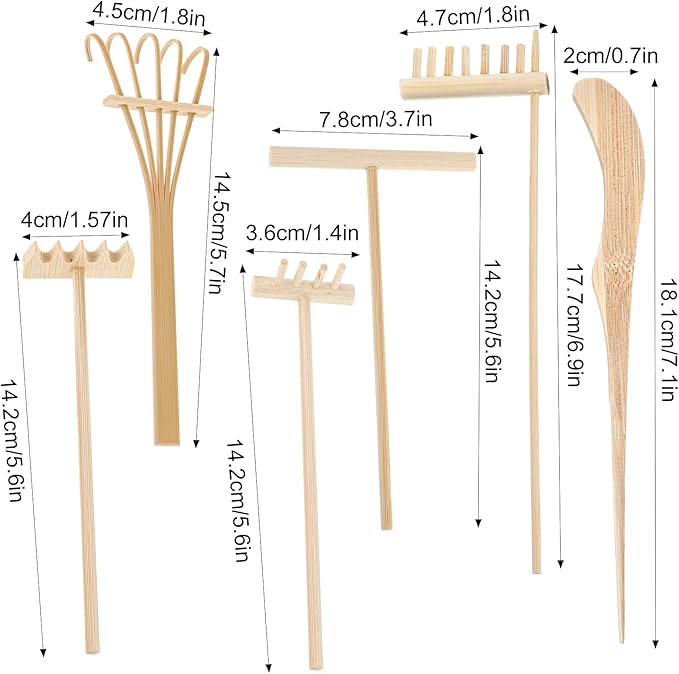 6 Piece Mini Zen Garden Rake Tools, Miniature Tabletop Rock Sand Zen Garden Accessories Zen Sand Garden Rake Set Small Rakes for Garden Beds Mini Sand Stamp Rakes for Home Office Desktop Decoration