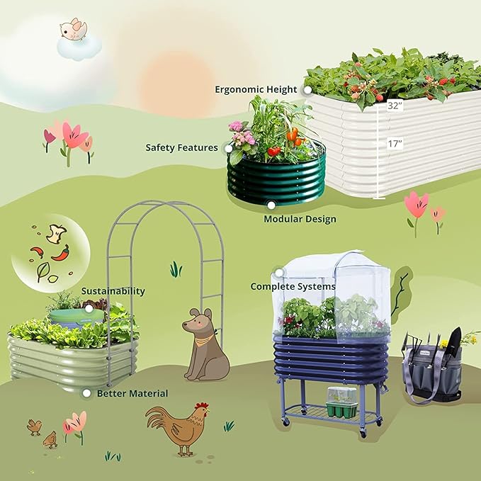 Vego garden Cascading Raised Garden Planter Box Outdoor Metal Galvanized Gardening Bed for Vegetables Herb & Flower, Olive Green