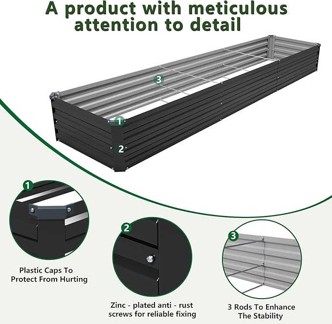 ZUNUDA 12×2×1FT(2PCS) Galvanized Raised Garden Bed Kit, Metal Planter Boxes,Large Outdoor Planters Garden for Planting Vegetables,Flowers,Herbs -Black