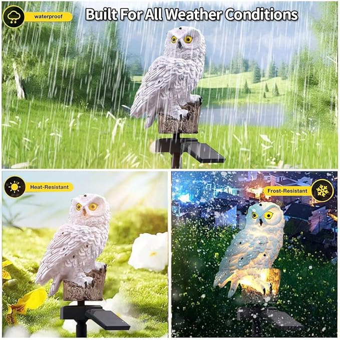 Solar Energy Owl Light, Garden Decoration Resin Cute Animal Ground Lamp， Wireless Dusk to Dawn LED Sconce Lights Waterproof.