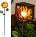 VCUTEKA Solar Garden Lights Metal Flower Decor Colorful Yellow Flowers Solar Pathway Light with LED Cracked Crystal Ball Outdoor Decorative Stake for Patio Yard Lawn