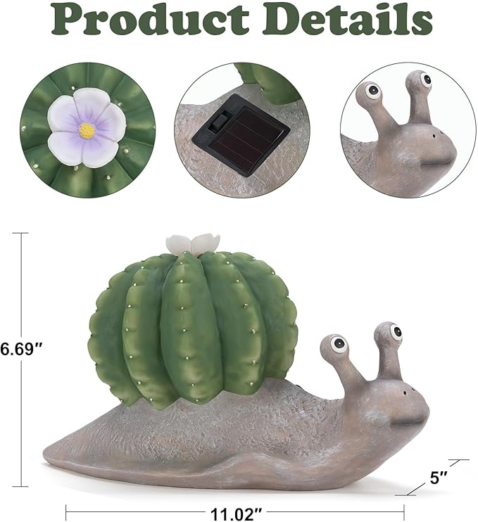 Solar Cactus Snail Statue Garden Decor Light - Outdoor Decorative LED Flower, Suitable for Patio, Lawnand Garden Decorations, Gifts for Mom