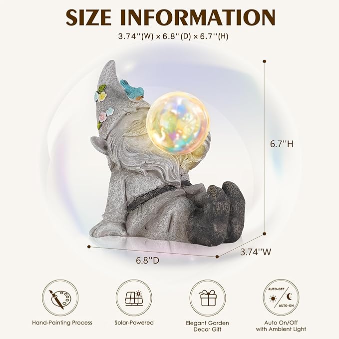 Gnome Statue Solar Bubble Lights Waterproof Outdoor Garden Decor for Patio, Lawn, Yard Cute Gnome Ornament & Housewarming Gift for Outside