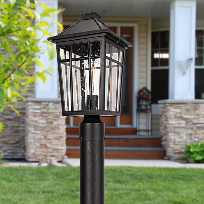 Darkaway 2pcs Large Outdoor Post Lights Lamp, 17inch Waterproof Aluminum Post Lamp with Glass, Fence Post Deck Lighting for Patio Pathway