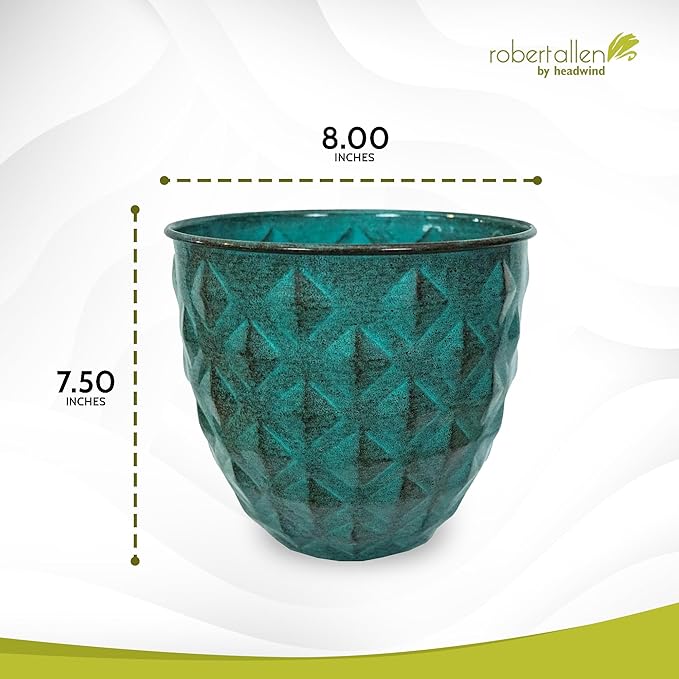 Headwind Glazed Ironstone Diamonte Collection – Surf Green 8-Inch Decorative Plant Pot, Indoor & Outdoor, Vintage Diamond-Textured, Lightweight & Weather-Resistant for Garden Use by Robert Allen