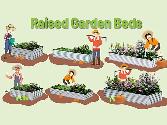 ZUNUDA 10×3×1FT(2PCS) Galvanized Raised Garden Bed Kit, Metal Planter Boxes,Large Outdoor Planters Garden for Planting Vegetables,Flowers,Herbs -Silver