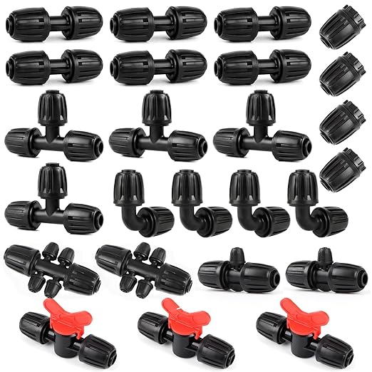 Copadri 25 Pieces 1/2 Inch Drip Irrigation Fittings Kit, 1/2'' Drip Line Barbed Fittings for 1/2 Inch Irrigation Tubing (1/2" ID x 0.640" OD) Anti-Leak Lock Nut Connectors for Garden Drip System