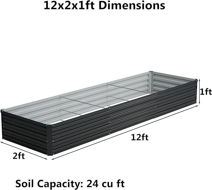 zunatu 12x2x1 ft(2 Pack) Galvanized Raised Garden Bed,Outdoor Planter Box Metal Patio Kit Planting Bed for Vegetables Flowers and Succulents,Black