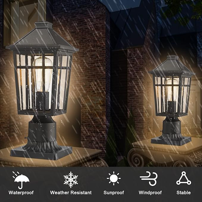 Darkaway Outdoor Post Lights Lamp Post Light Fixture, Waterproof Aluminum Housing with Glass, Fence Post Deck Lighting for Garden, Patio, Pathway (1 Pack, Black)