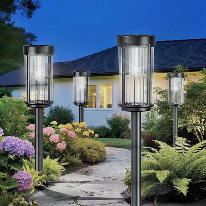 EXCMARK 12 Pack Outdoor Solar Lights Waterproof for Yard Garden Walkway Pathway Lawn Decorative Contemporary Landscape Lighting. (Cool White Light, 12)