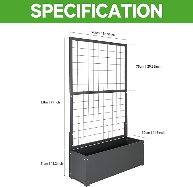 YKteedens Metal Planter with Trellis Raised Garden beds Outdoor (35.5" L*12" W*71" H) inch Planter Box with Trellis&Privacy Screen for Climbing Plants, Vegetables, Vines