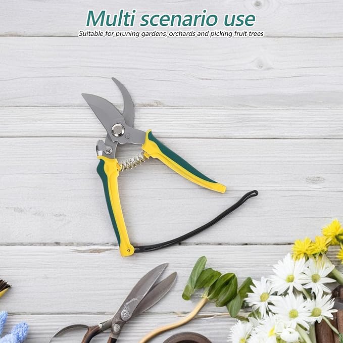 Ciieeo Orchard Fruit Picking Pruning Shear with Bent Tip and Lanyard, Stainless Steel Garden Clippers for Trimming Plants, Flowers, and Branches, Handheld Multifunctional Gardening Tool