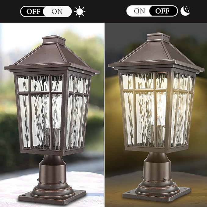 Darkaway Large Outdoor Post Lights Lamp Post Light Fixture, 17inch Waterproof Aluminum Housing with Water Ripple Glass, Fence Post Deck Lighting for Garden Patio Pathway