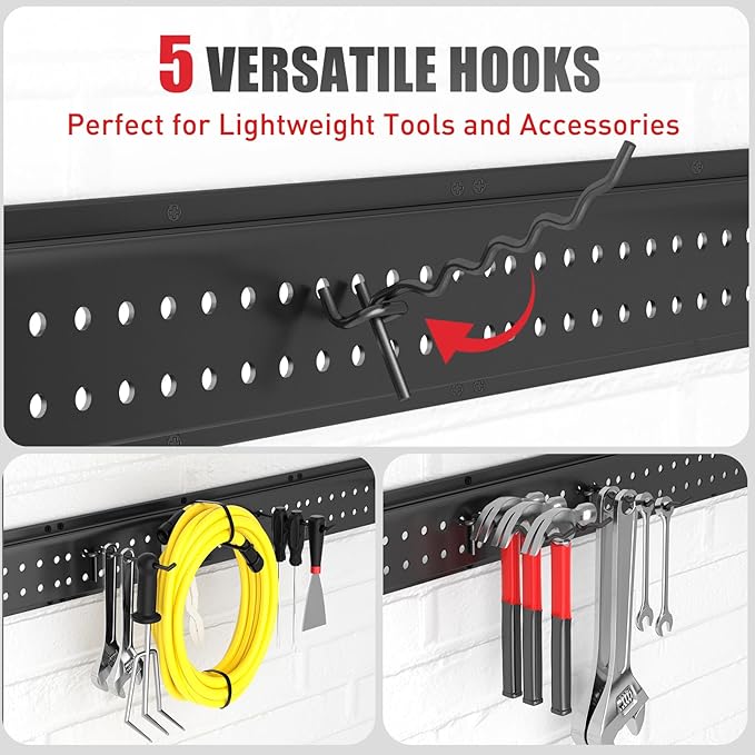 ZICANYCO Garage Tool Organizer Wall Mount 64 inches with 13 Adjustable Heavy-Duty Hooks, Garage Organization, Garden Tool Storage Rack, Yard, and Shed, Holds Up to 520 lbs