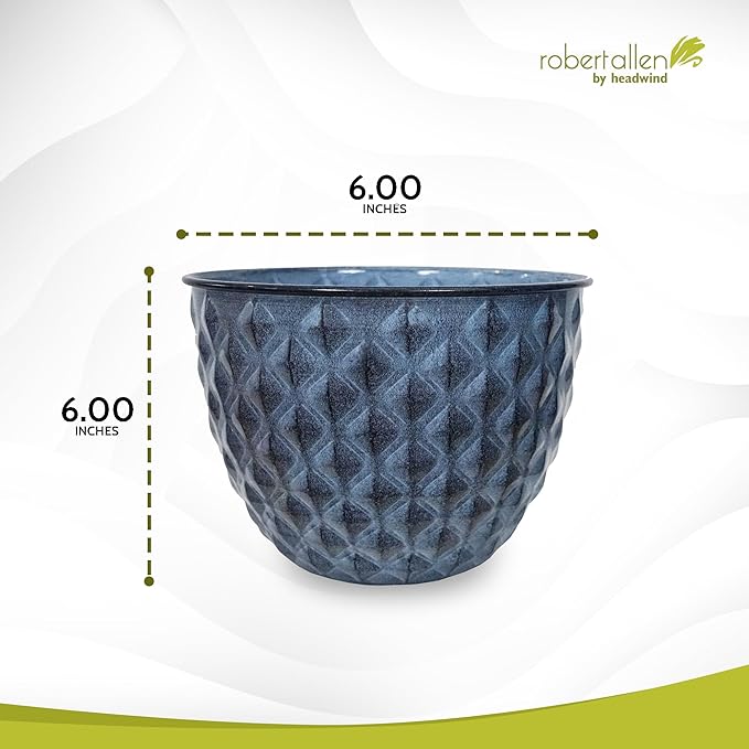 Headwind Glazed Ironstone Diamonte Collection – Capri Blue 6-Inch Decorative Plant Pot, Indoor & Outdoor, Vintage Diamond-Textured, Lightweight & Weather-Resistant for Garden Use by Robert Allen