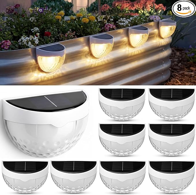 VIHOSE 8 Pack Raised Garden Bed Solar Lights Magnetic with Dusk to Dawn Sensors Wide Angle IPX4 Waterproof Solar Powered Lights Outdoor for Planter Raised Beds Garden Patio Yard Fence, Warm White