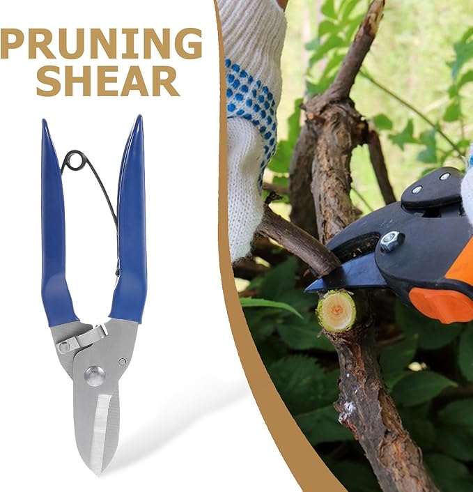 Garden Hand Pruner Shears for Bonsai and Tree Branches, Blue Plastic Handle, Strong Cutting Tool for Garden Flower Trimming and Shrub Pruning,