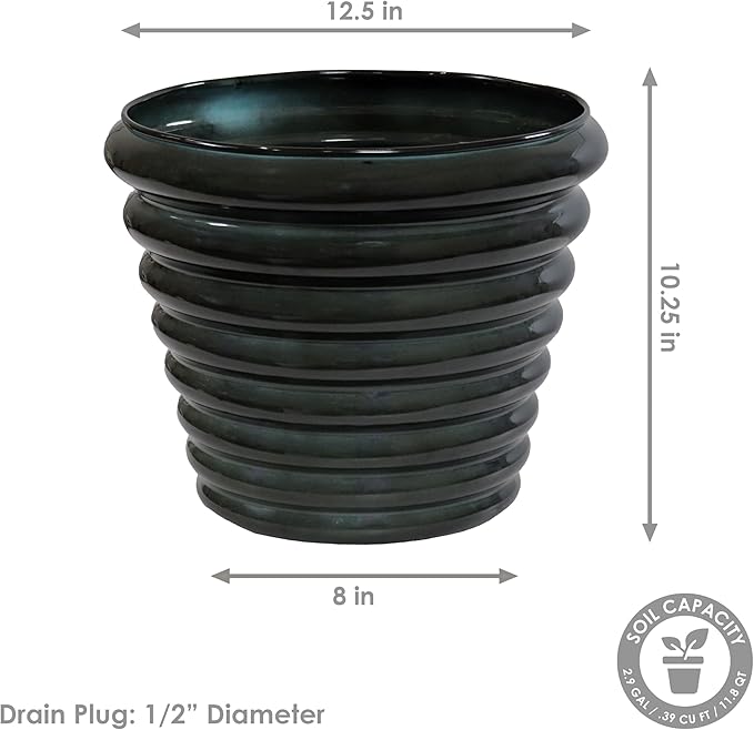 Sunnydaze Molly 12.5" Metal Outdoor Plant Pot Set with Drainage Holes and Rubber Plugs - Juniper Glaze - Set of 4