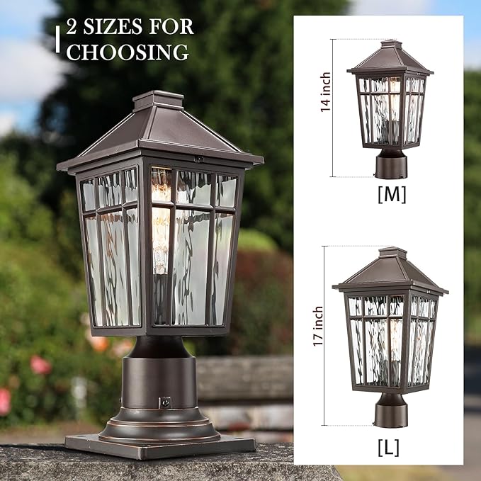 Darkaway Outdoor Post Lights Lamp Post Light Fixture, Waterproof Aluminum Housing with Water Ripple Glass, Fence Post Deck Lighting for Garden Patio Pathway