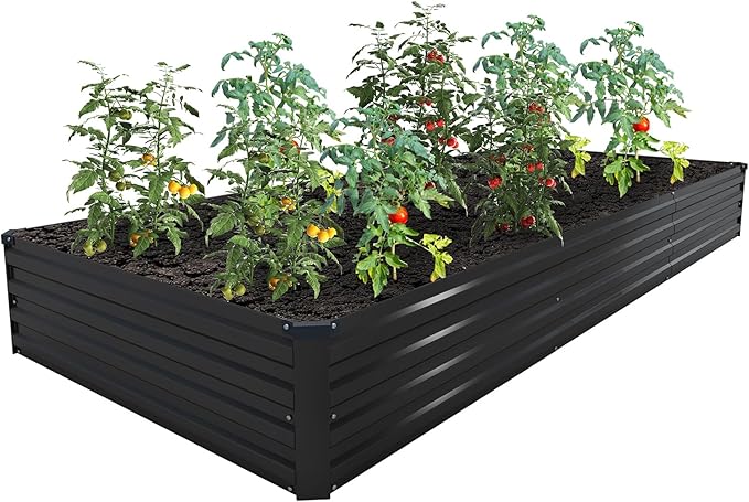 ZUNUDA 12×4×1FT(2PCS) Galvanized Raised Garden Bed Kit,Metal Planter Boxes,Large Outdoor Planters Garden for Planting Vegetables,Flowers,Herbs -Black