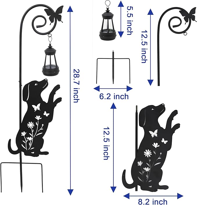 Solar Dog and Cat Lantern Garden Stakes - Outdoor Decorative Solar Lights for Yard, Patio, Pathway - Weatherproof Metal Pet Stake with Auto Night Lighting