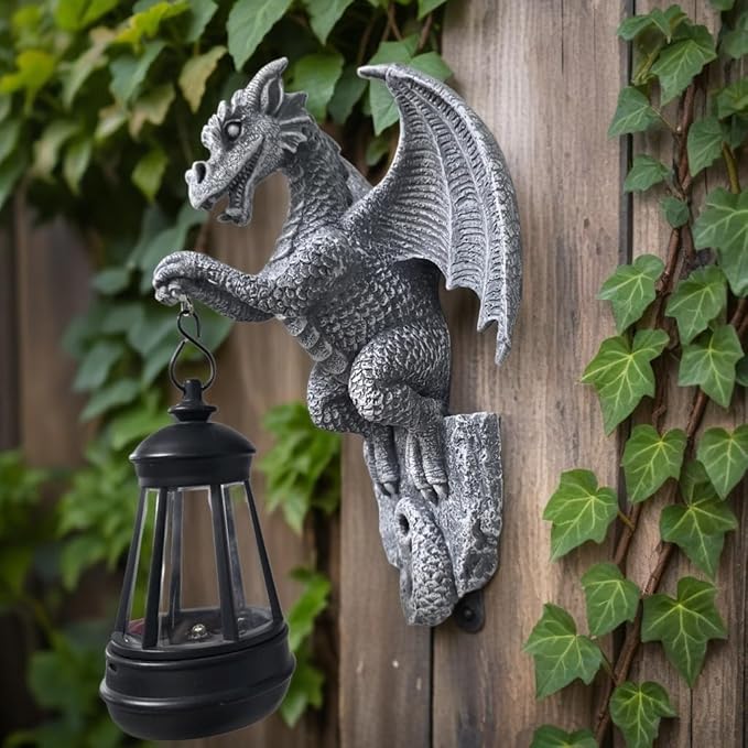 Large Solar-Powered Dragon Statue, Outdoor Decoration - 9-inch Garden Decor with Solar Light, Waterproof Wall Hanging, Resin Sculpture, Patio/Garden Decoration Gift