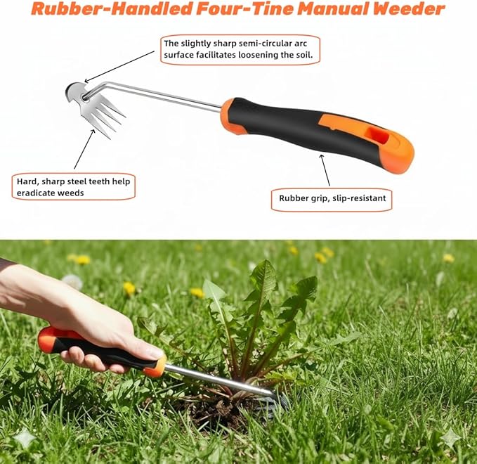 Weed Puller Tool, Portable Rubber-Handled Garden Tools, Four-Tined Weeding Tool, Uprooting Weeding Tools, Crevice Weeder, Backyard Farming Weeding and Weed Removal Tool (style2)