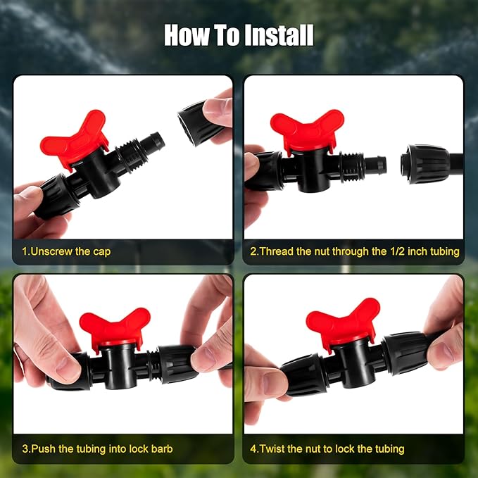 8pc 1/2 inch Irrigation Fittings Anti-Drop Drip Irrigation Valve,Lock Barbed Switch Valve For (1/2" ID x0.6-0.63" OD) Drip Tubing Anti-Drop Drip Irrigation Fittings