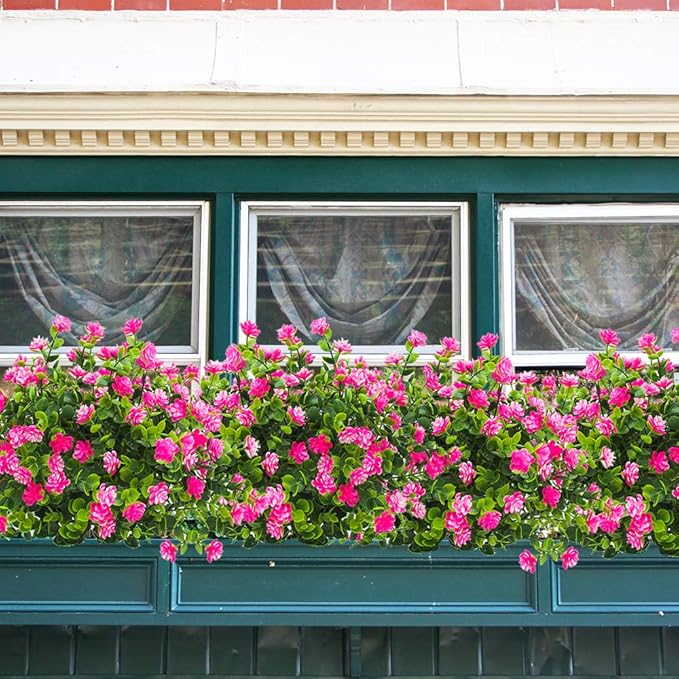 10 Bundles Artificial Fake Flowers, Faux Outdoor Plastic Plants UV Resistant Shrubs Outside Indoor Decorations (Pink-Eucalyptus)